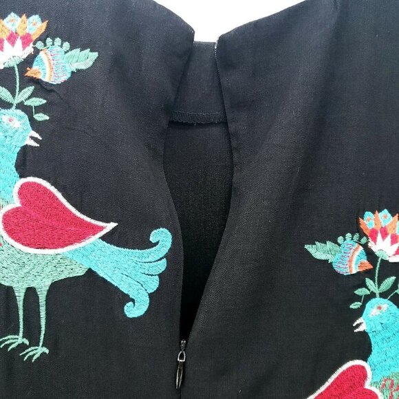 PEPALOVES Birds Embroidered NWT Black Maxi Dress Long-size S - Picture 7 of 11